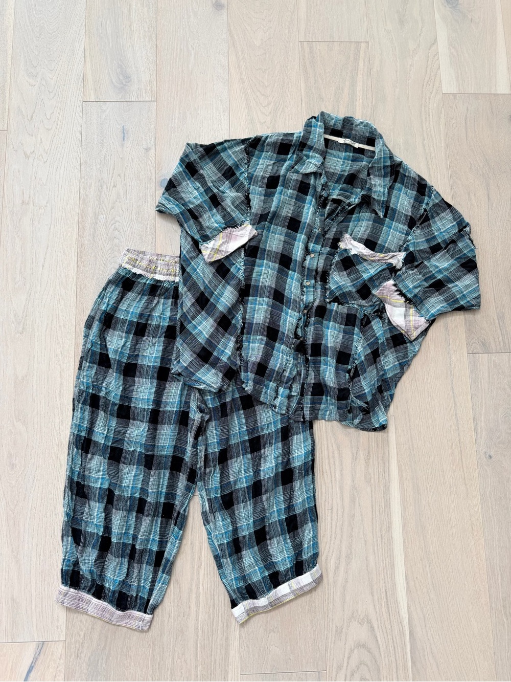 Free People Blue Plaid Pajama Set - Comfortable Two-Piece Sleepwear